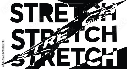 Black and white 'Stretch' text with glitch effect vector