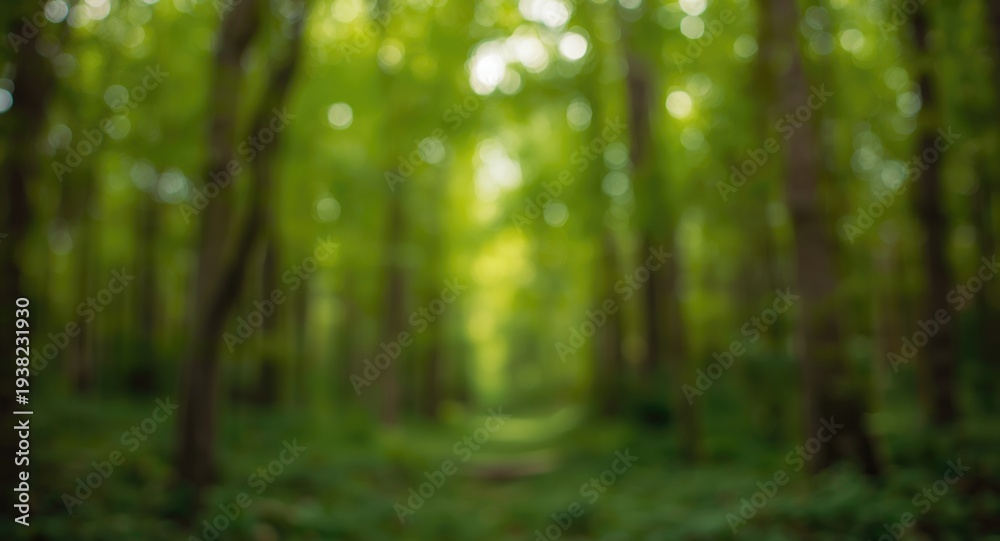 Fototapeta premium Blurred natural green background framing vintage forest captured in long exposure