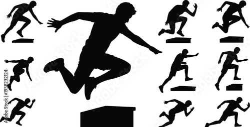 Soccer football players silhouette set, athletes kicking ball and running in various poses for sports competition and team game vector
