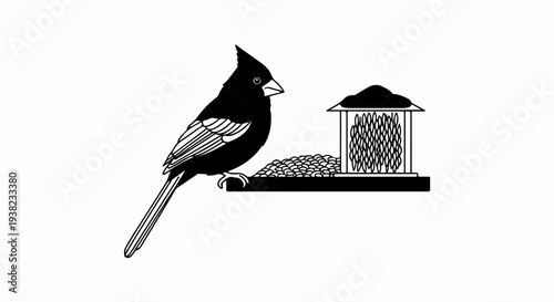 Black bird perched by a full bird feeder