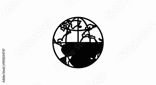 Minimalist graphic of a globe divided into black and white halves