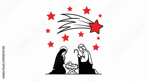 Nativity scene with stars and a shooting star