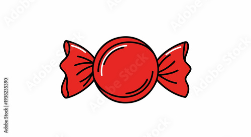 A single, simple, bright red, round candy wrapped in crinkled foil
