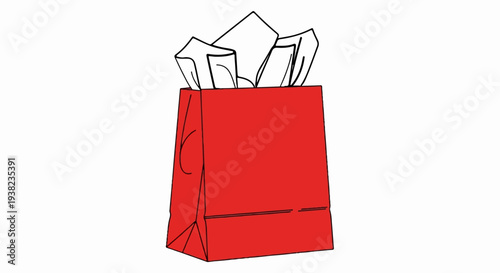 Simple red gift bag with tissue paper peeking out