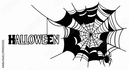 Spooky Halloween spider web with the word HALLOWEEN and a spider