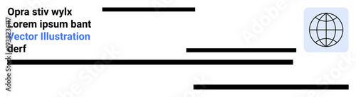 Global business, communication systems, corporate identity, documentation, technology, networking. Minimal black text lines and globe icon. Global business and communication concepts in design