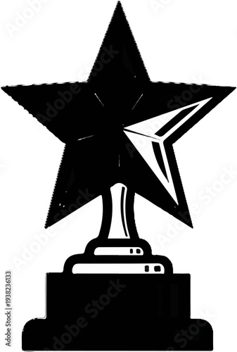 A black star trophy with a glossy finish on a pedestal