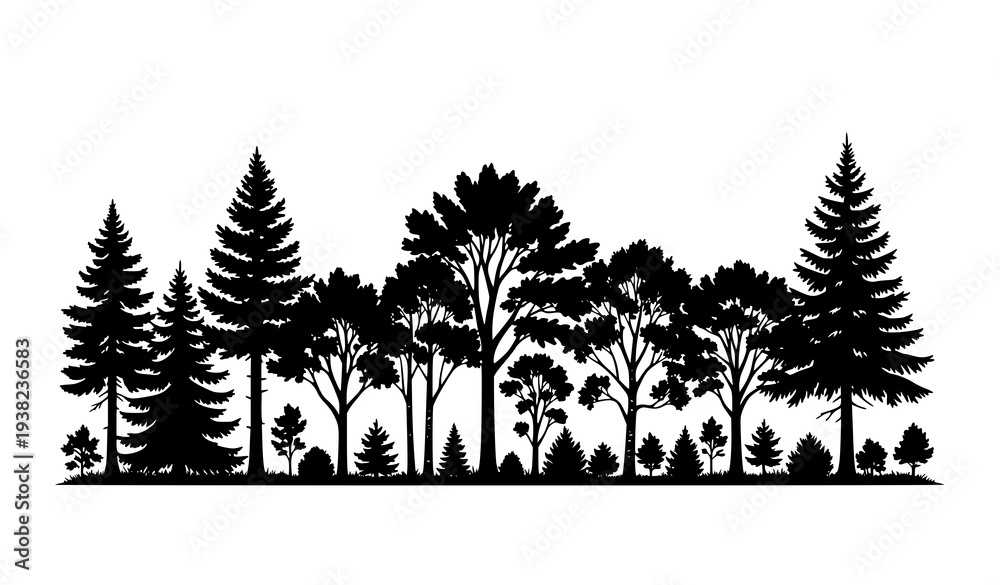 Fototapeta premium Forest silhouette vector set with layered trees and nature collection illustrations