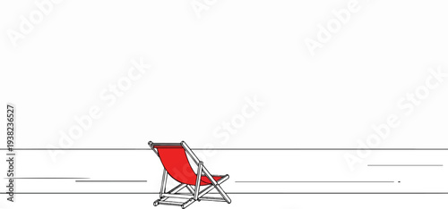 Red deck chair sits on a blank expanse suggesting a beach or seaside setting