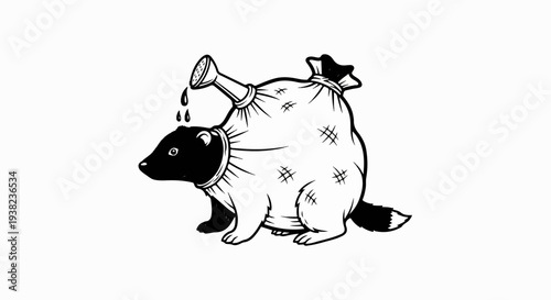 A badger in a sack with a watering can pouring water on its head