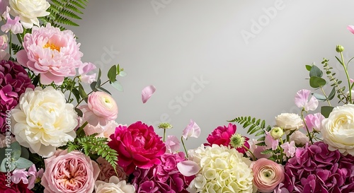 Exquisite floral arrangement showcasing peonies, roses and hydrangeas in bloom