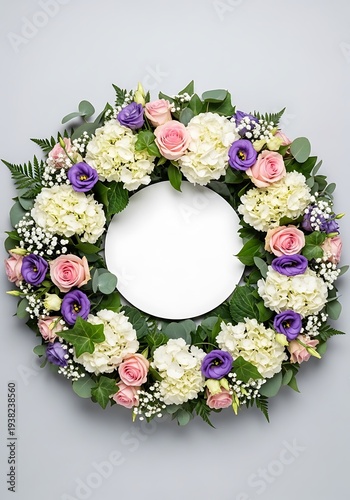 Floral wreath with assorted blossoms creating a peaceful design element