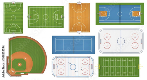 Collection of Various Sports Fields and Courts Top View.