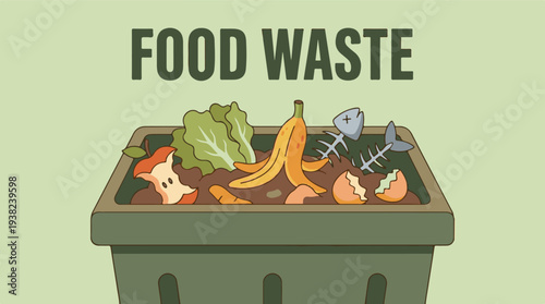 Illustration of food waste in a compost bin for environmental sustainability