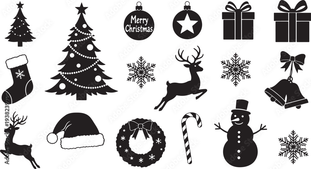 Naklejka premium Christmas Silhouette Icons Collection for Festive Design