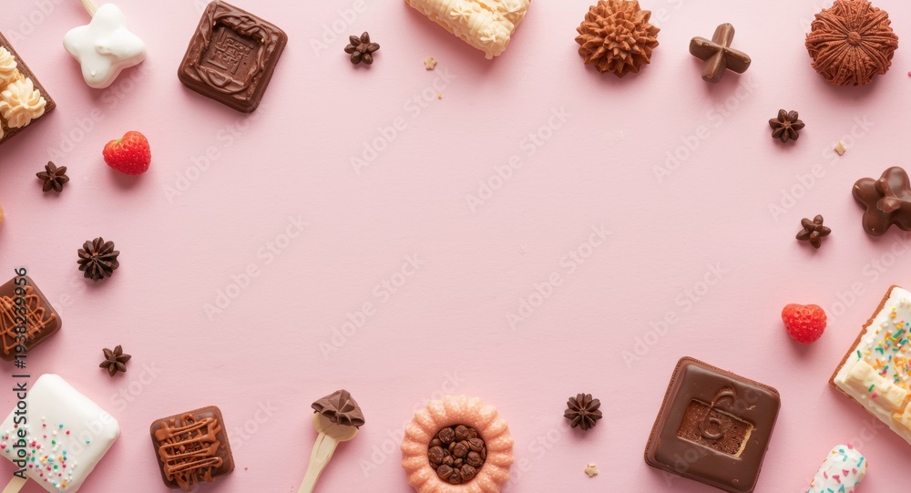 Obraz premium Celebratory sweets flat lay arrangement with kruidnoten and pepernoten and copy space