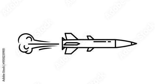 Simple Black and White Rocket Illustration.
