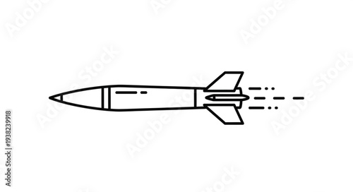 Simple Black and White Rocket Illustration.