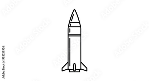 Simple Black and White Rocket Illustration.