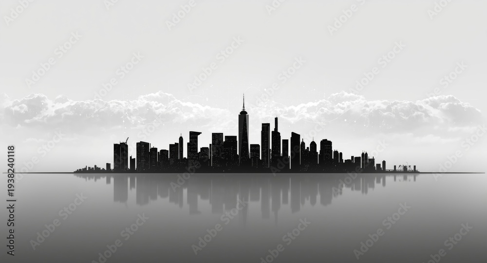 Obraz premium AI conceptual image showing a metropolitan skyline in monochrome