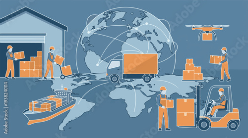 Global logistics and supply chain network with various transport methods
