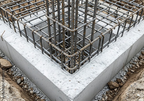 Concrete footing with rebar framework construction for new building