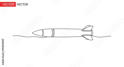 Simple Black and White Rocket Illustration.