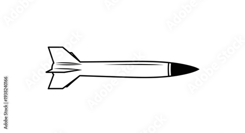 Simple Black and White Rocket Illustration.