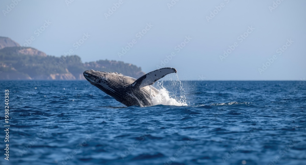 Fototapeta premium Energetic humpback whale playing near coastal marine waters