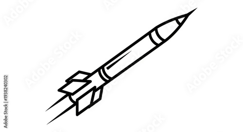 Simple Black and White Rocket Illustration.