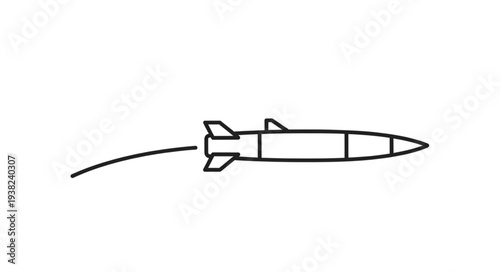 Simple Black and White Rocket Illustration.