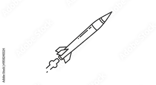 Simple Black and White Rocket Illustration.