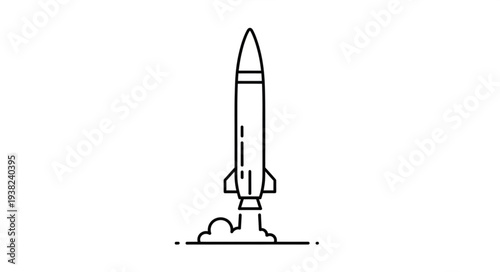 Simple Black and White Rocket Illustration.
