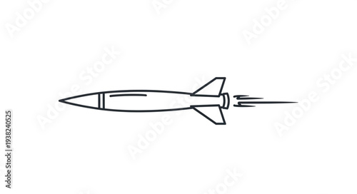 Simple Black and White Rocket Illustration.