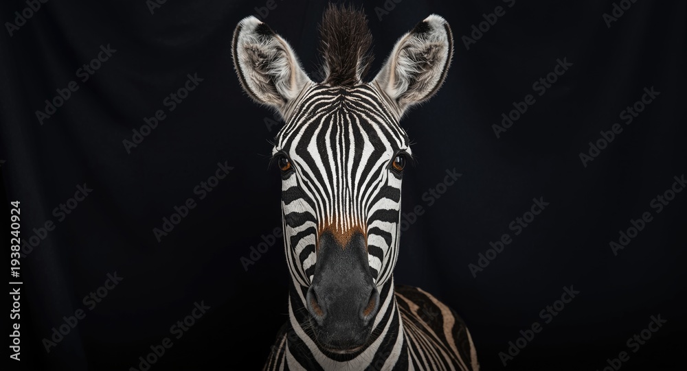 Obraz premium Close up of a zebras head against a dark smooth background