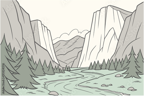 Icy glacier valley landscape cartoon simple vector illustration