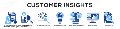 Glyphcolor - Customer Insights web banner icon vector illustration concept