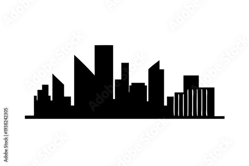 Silhouette of a city skyline with modern skyscrapers and buildings.