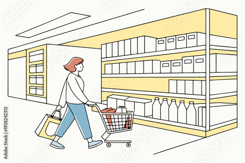 Supermarket aisle cartoon background simple vector illustration