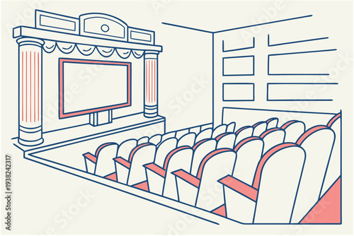 Cinema theater seats cartoon background simple vector illustration