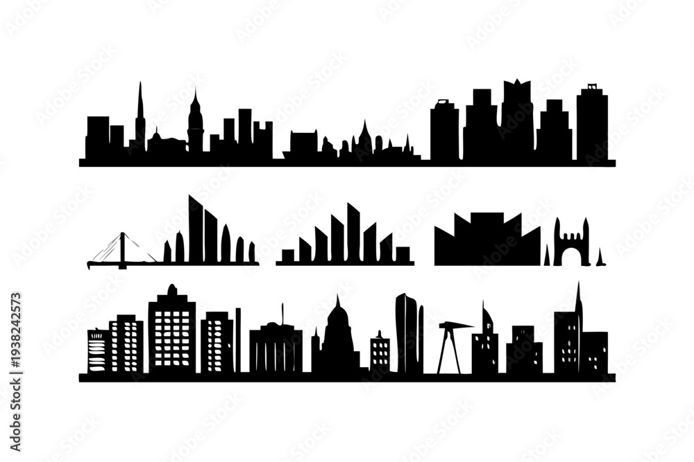 Fototapeta premium City skylines and buildings silhouettes collection.