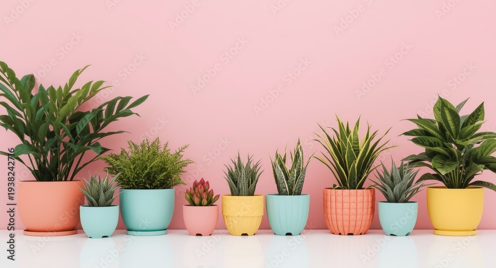 Fototapeta premium collection of colorful potted plants with a range of sizes