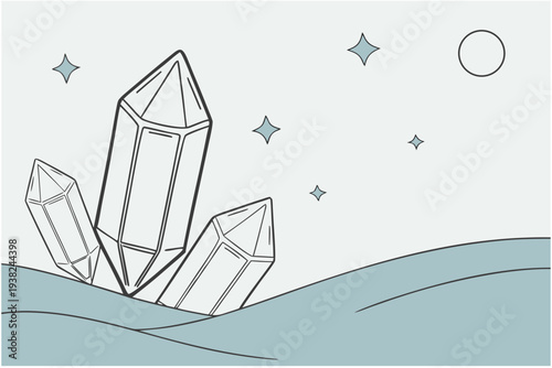 Floating crystal shards in the sky cartoon simple vector illustration