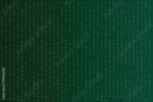 Grid of green binary code numbers creating a gradient pattern on a dark digital display