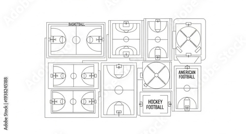 Collection of various basketball court diagrams and layouts.