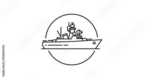 Simple Line Drawing of a Ship.