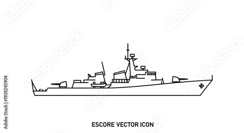 Simple Black and White Warship Illustration.
