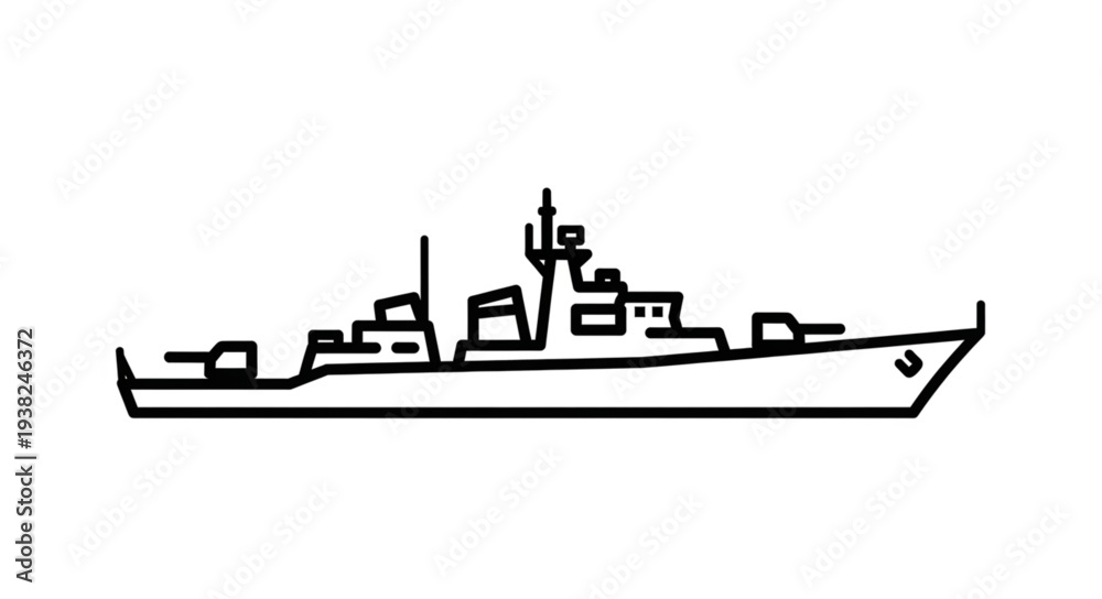 Obraz premium Simple Black Naval Ship Illustration.