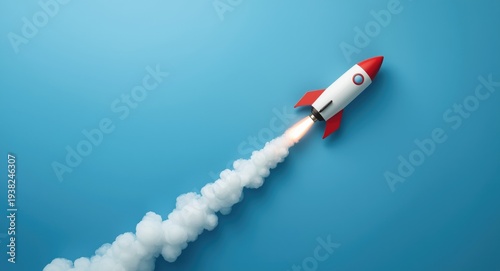 Blue background featuring rocket with a differentiated flight path representing innovative business tactics