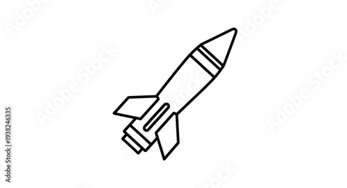 Simple Black Line Rocket Illustration.